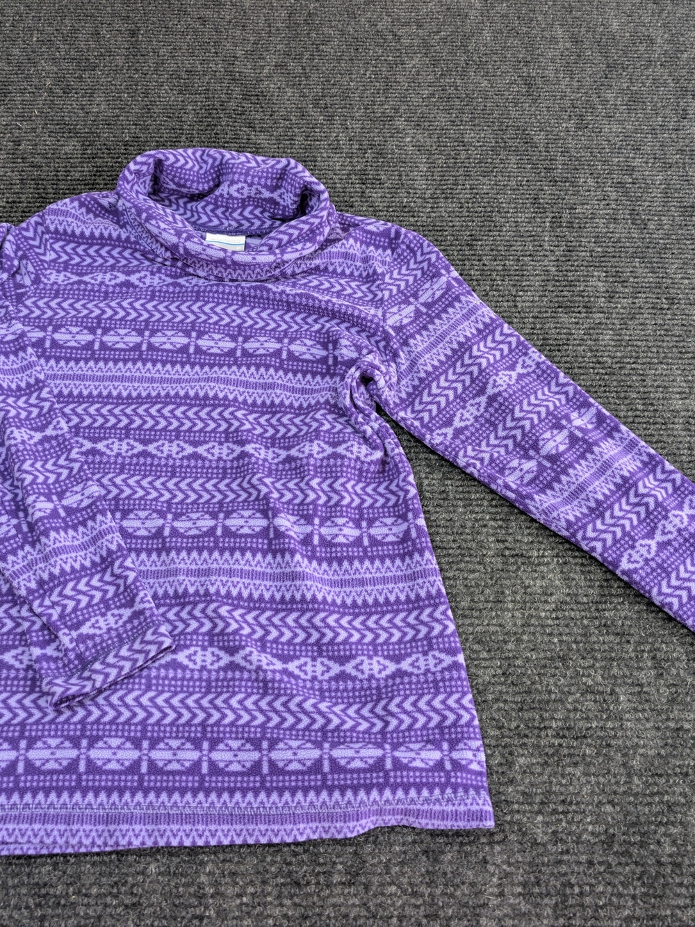Purple Patterned Turtleneck Fleece Pullover - Women's Cozy Long Sleeve